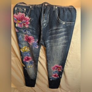 Flowered leggings (Denim look)